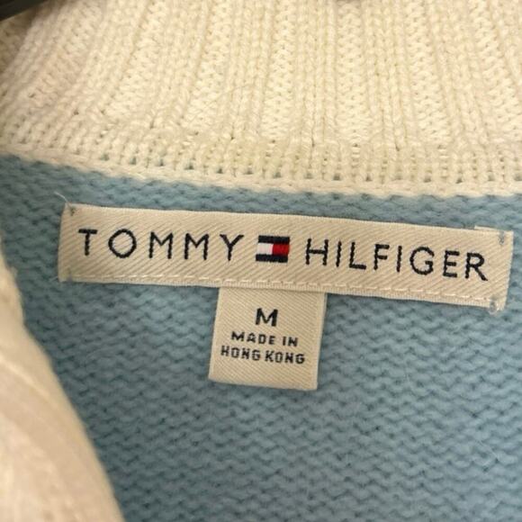 Tommy Hilfiger Wool Cotton Blend Cream Nordic Fair Isle Full Zip Sweater Medium - Picture 11 of 13